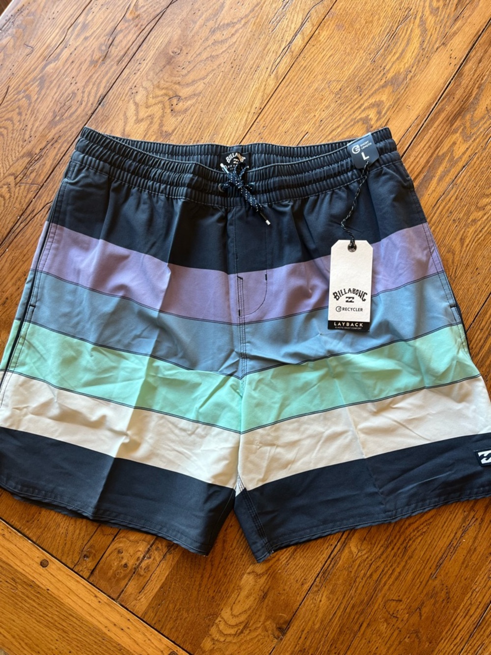 Billabong Men's Chevron Stripe Swim Trunks in Black, Purple, Blue, Mint & Cream